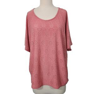 Carolyn Taylor Lasor Cut Shirt Top Women Size XL Stretch Pink Cap Sleeve